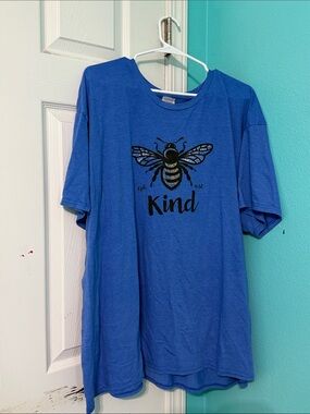 Delta Blue Tee with Black Bee Graphic and "Kind" Print